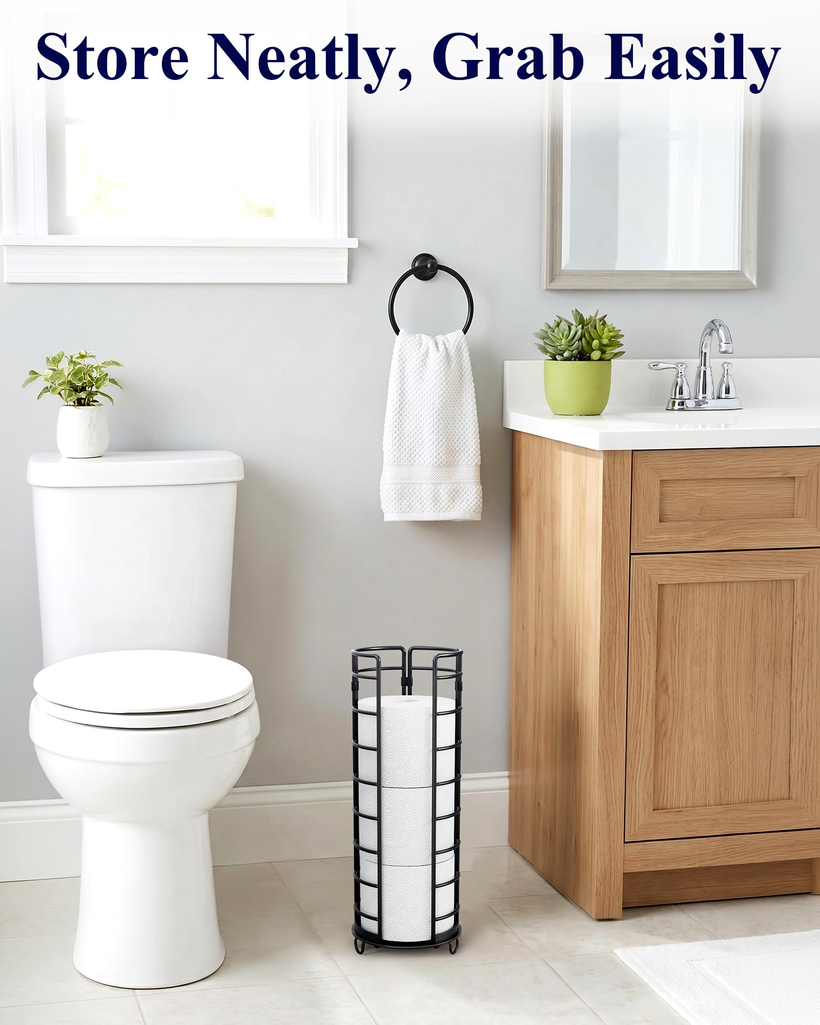 Kitsure Toilet Paper Holder Stand, Space-Saving Organizers, Black, 16.0" H — Amazon image 3