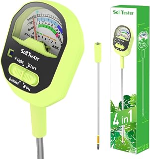 Soil Moisture Meter, 4-in-1 Soil Tester PH, Soil Moisture, Fertility, Sunlight Intensity with Removable Probe, Large Dial Soil Tester Kit for Gardening, Farming, Lawning and Outdoor Plants