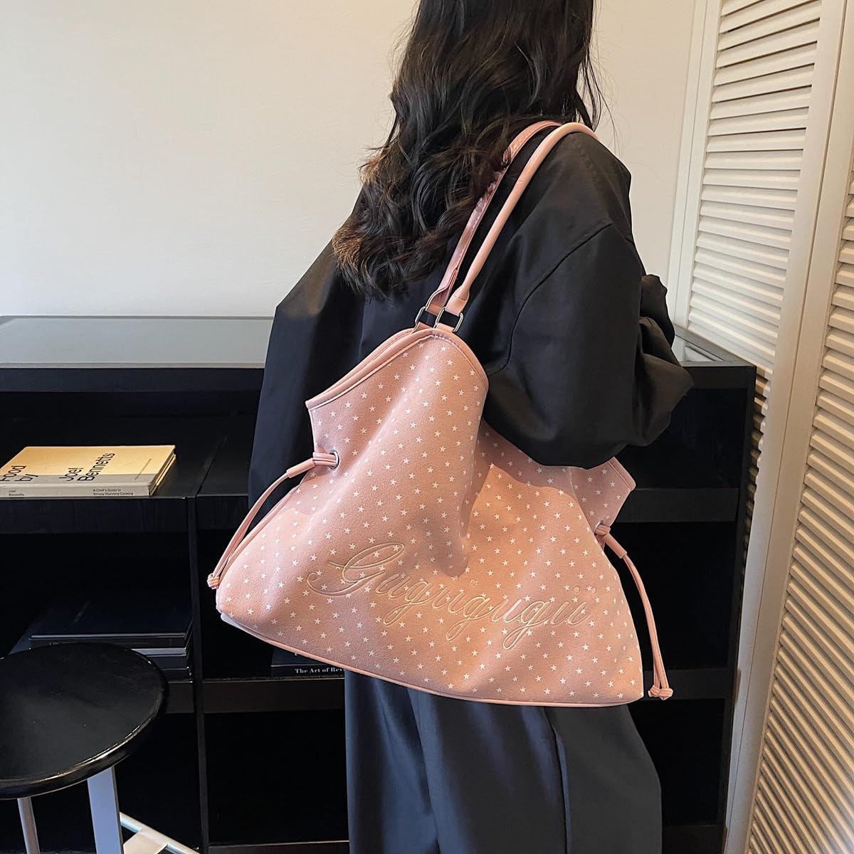 Polka Dot Bag for Women Mori Dimsum Bag Brown Tote Handbag Slouchy Hobo Bag with Drawstring on Both Sides Top Handle - Image 2