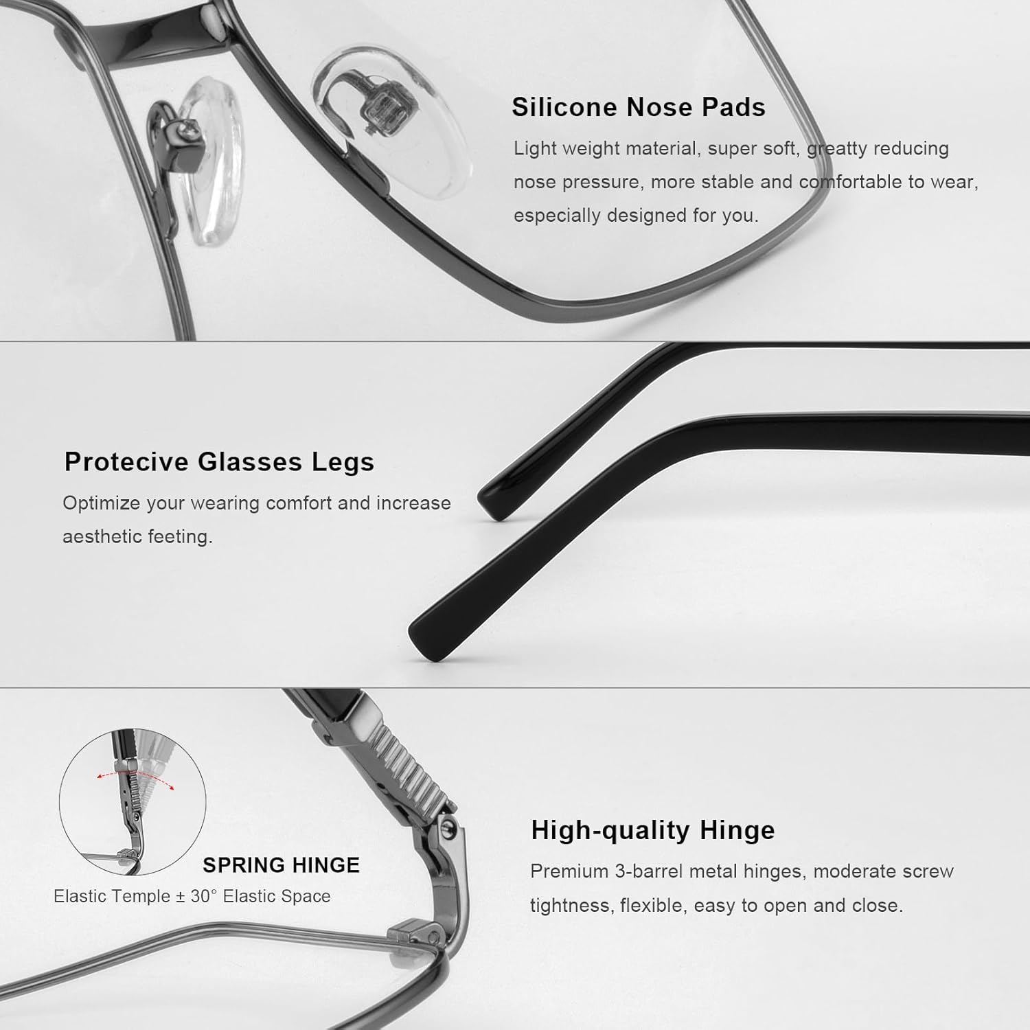 Rectangle Reading Glasses for Men Blue Light Blocking Computer Readers Spring Hinge Metal Frame Acetate Legs