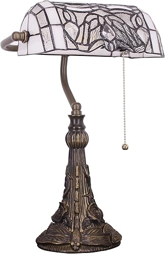 Miniatura 8 de Tiffany Banker - Lámpara de mesa pequeña con vitrales, estilo Tiffany, luz de piano, blanco, estilo curvado, lámpara de escritorio, ángulo