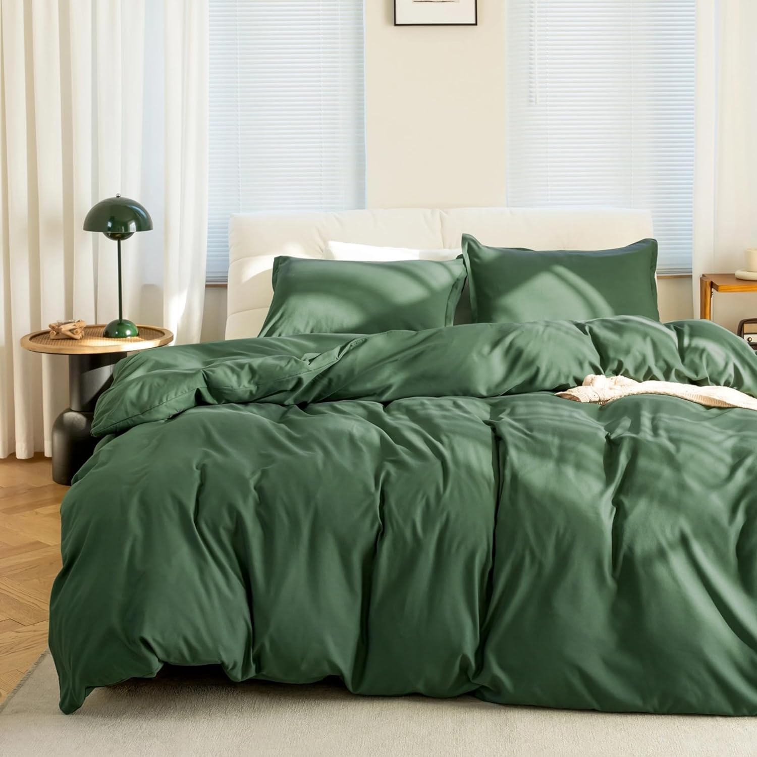 Parure de lit 2 personnes réversible vert forêt pour une chambre ambiance nature