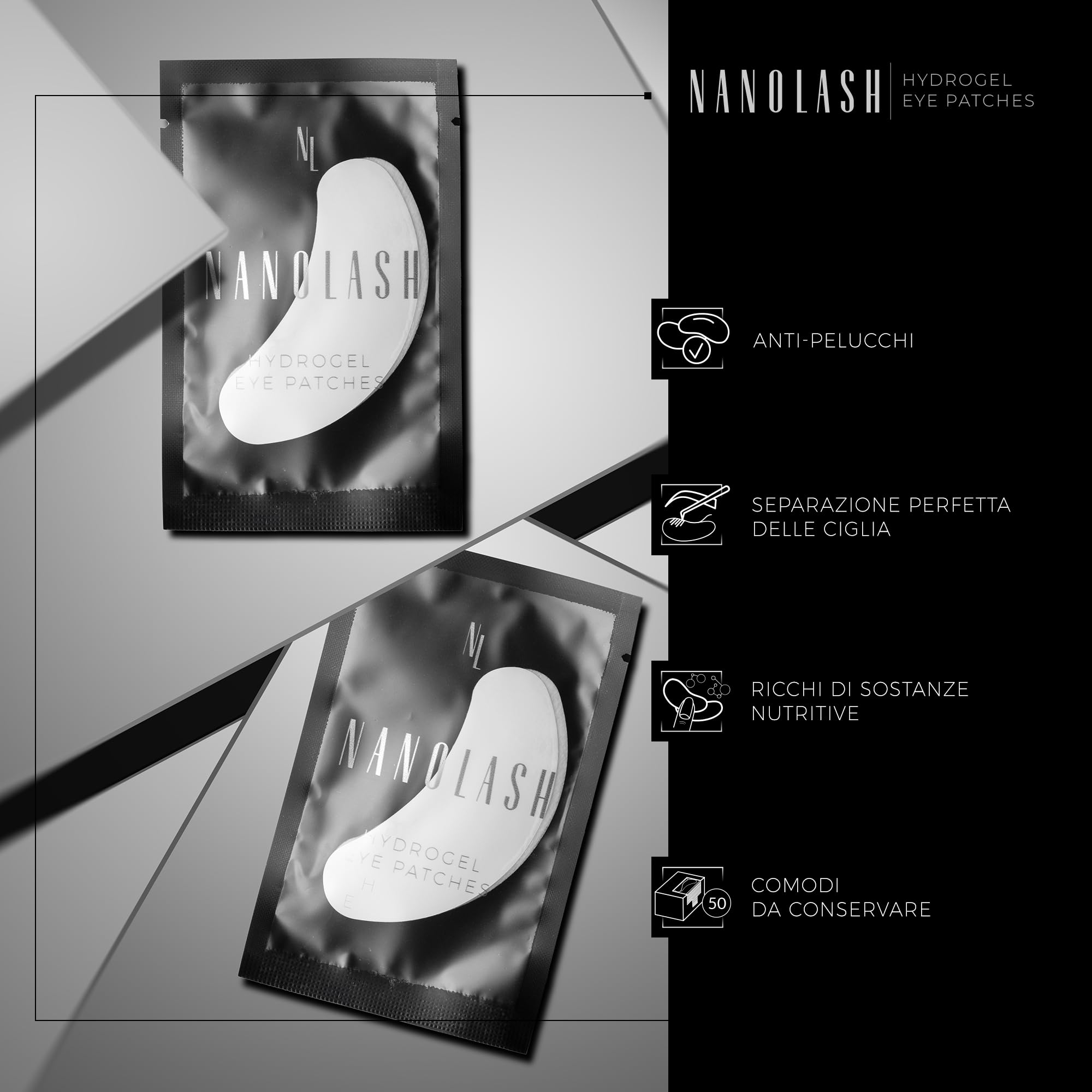 Nanolash Patch per Extension Ciglia 50 Paia - Idrogel per Occhi, Lifting Ciglia, Gel Patches