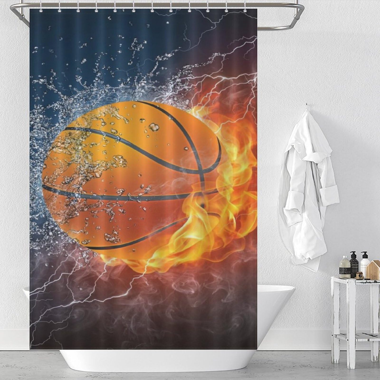 Rideau Douche Basket-Ball en Tissu Anti-Moisissure Facile à Nettoyer 122x183 cm