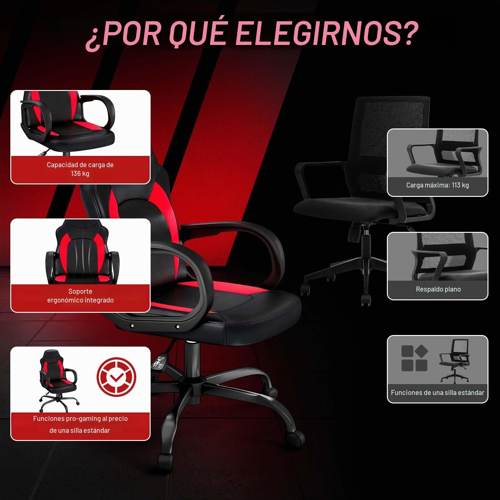 AnyGod Silla Gaming, Silla De Computadora Ergonómica con Soporte Lumbar, Altura Ajustable, Ruedas Giratorias, Adecuada para Hogar, Oficina, Adultos, Adolescentes, Niños Y Jugadores, Roja