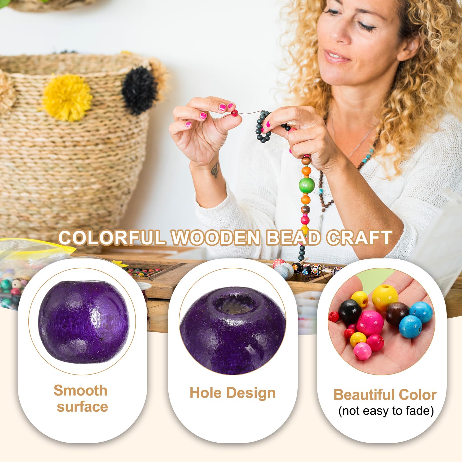 PATIKIL 14mm Wooden Beads for Craft Making 100 Pcs Round Loose Spacer Beads for Macrame Jewelry Bracelet DIY Handmade Decor, Purple - Image 3