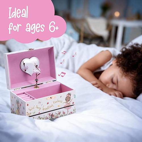 Miniatura 8 de The Memory Building Company Joyero musical de bailarina, melodía clásica, organizador de almacenamiento para niños de 6 a 12 años, construcción de