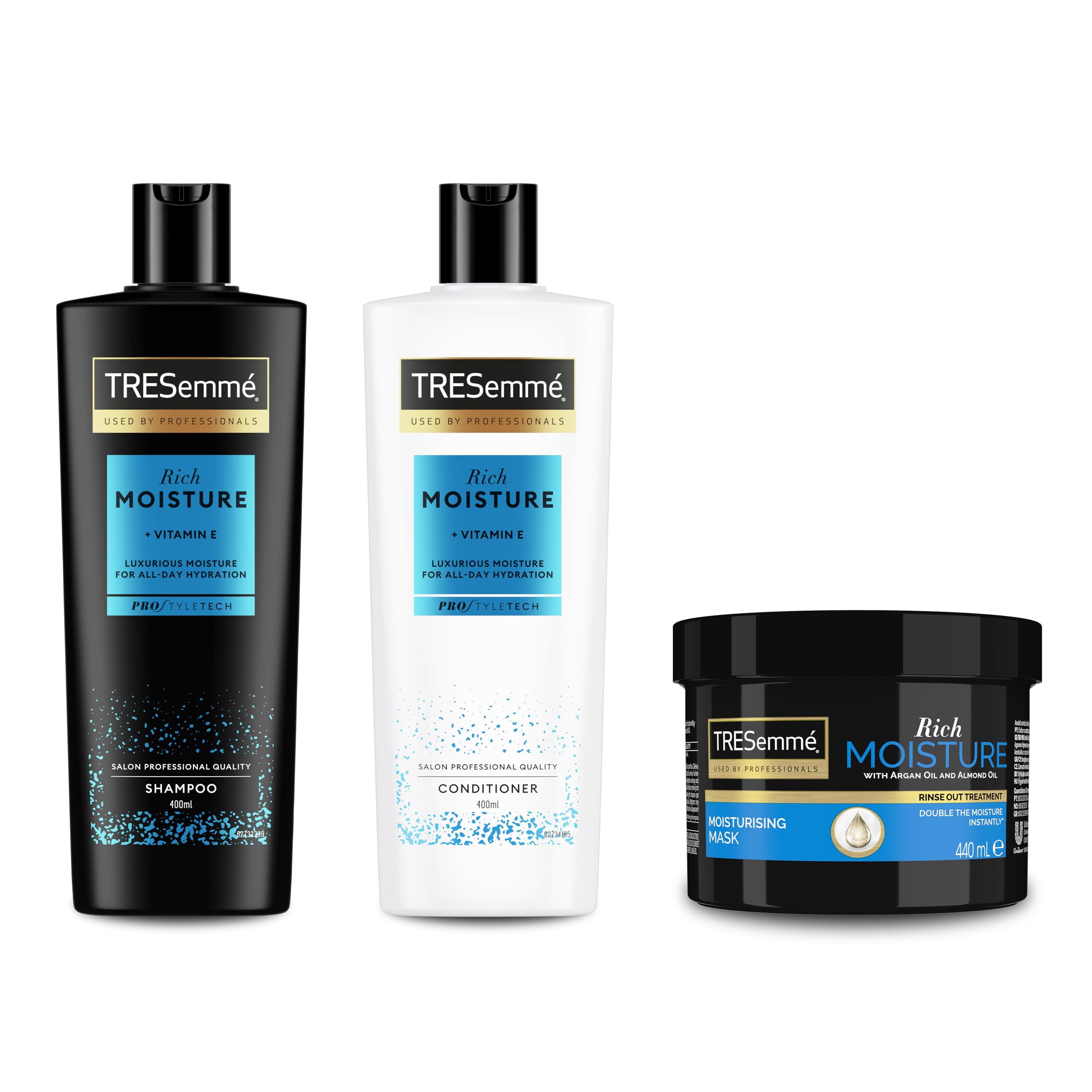 Rich Moisture Shampoo Conditioner and Hair Treatment for Dry Damaged Hair 400ml + 400ml + 440ml