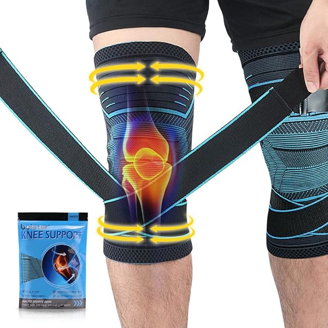 Beister 1 Pair Knee Compression Sleeves with Adjustable Straps for Men & Women, Professional Knee Support Brace for Meniscus Tear, Arthritis, Sports Joint Pain Relief, Running, Basketball