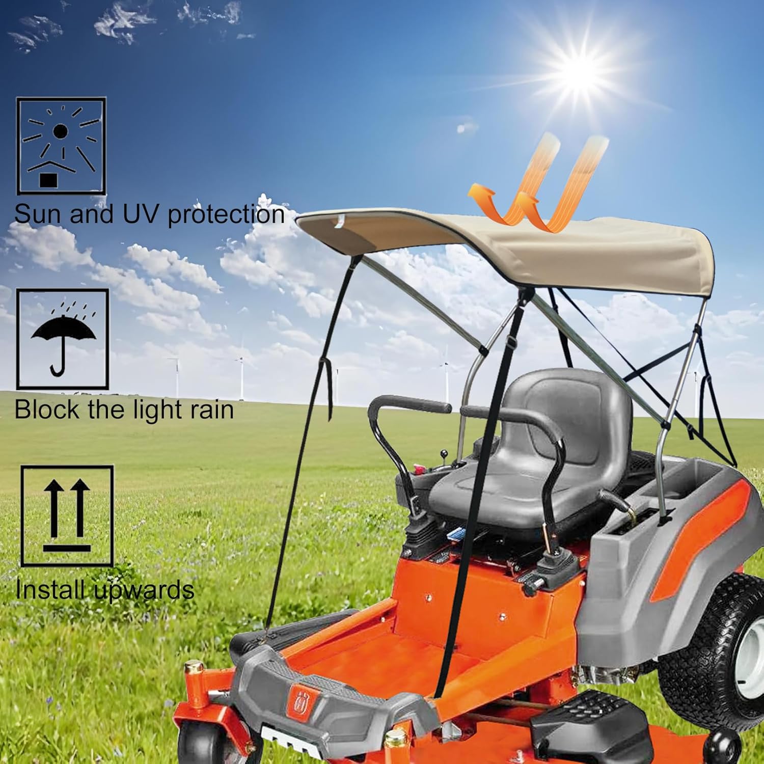 Sun Shade Canopy for Zero Turn Lawn Mower Fits John Deere,Kubota, Bad Boys,Cub Cadet,Troy Bilt and Other Brands,Foldable with UV Protection,Reduce Heat and Glare