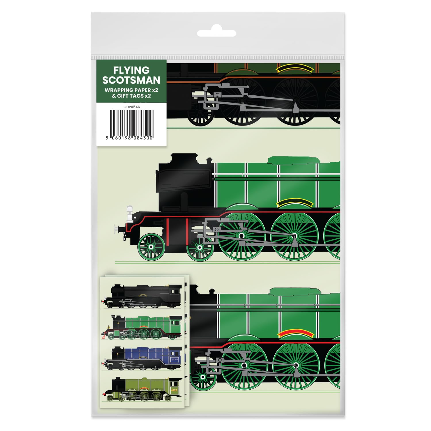 Flying Scotsman Wrapping Paper and Gift Tags, 2 Sheets & 2 Tags