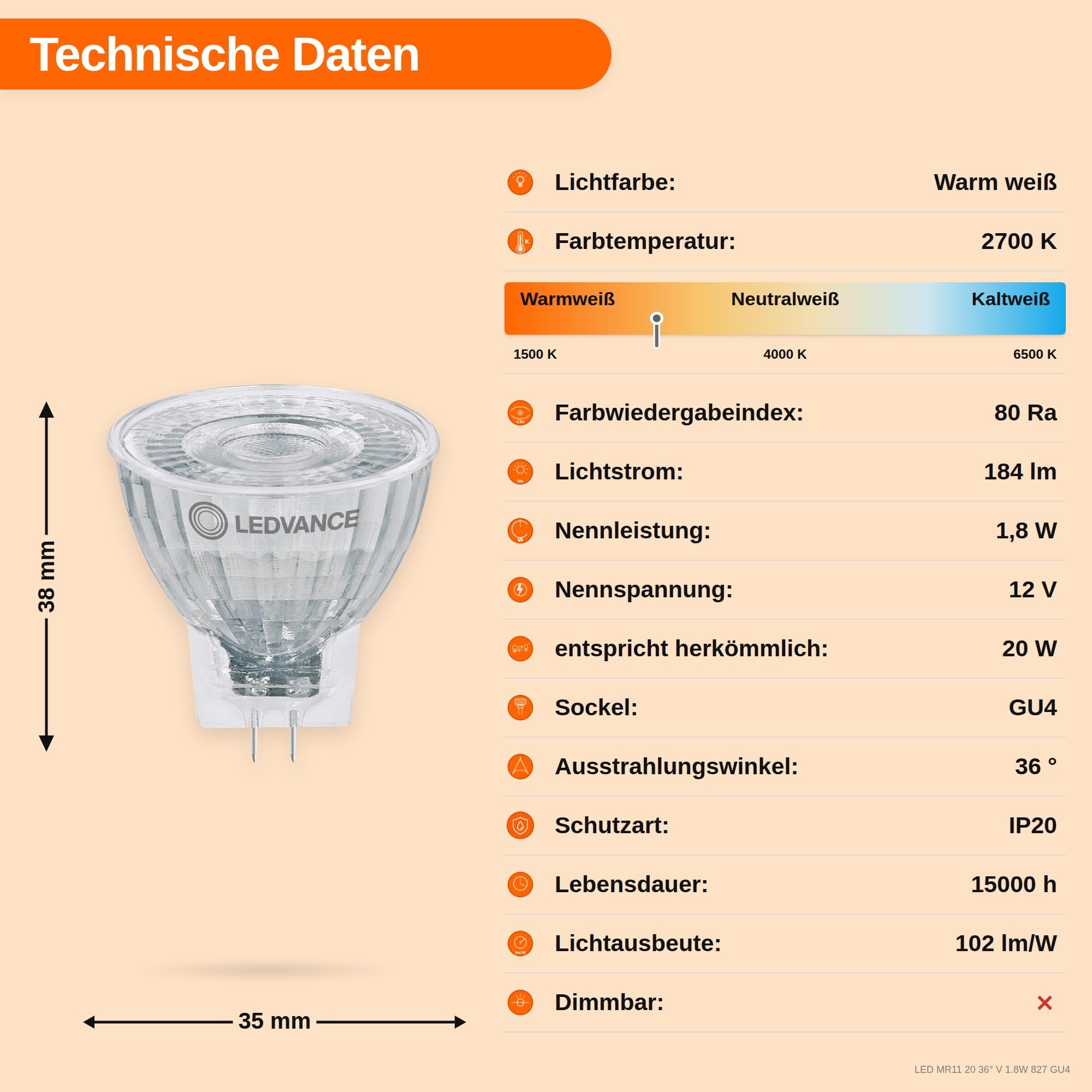 LEDVANCE 10x LED GU4 Lampe, Warmweiß/Neutralweiß, 1,8W, Nicht Dimmbar, 36° Abstrahlwinkel, Ersatz für 20W Halogen, 12V, IP20, 10er SPARPACK