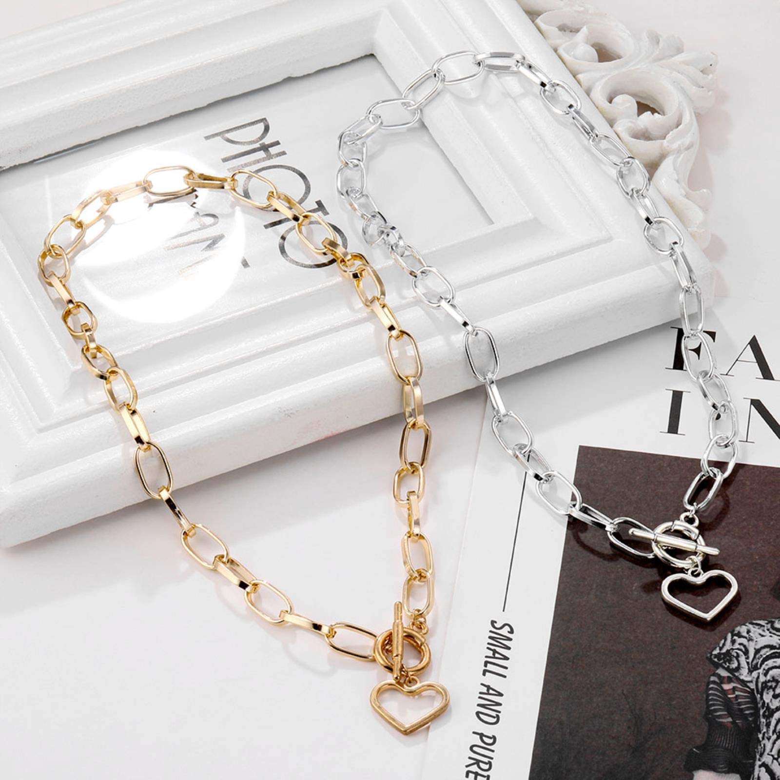 ZXCL Punk Bend Catena Cuore Choker Collana Retro Gothic Rock Gold Colore Argento Colore Geometrico Clavice Collana Regalo gioielli-IPA0491-1