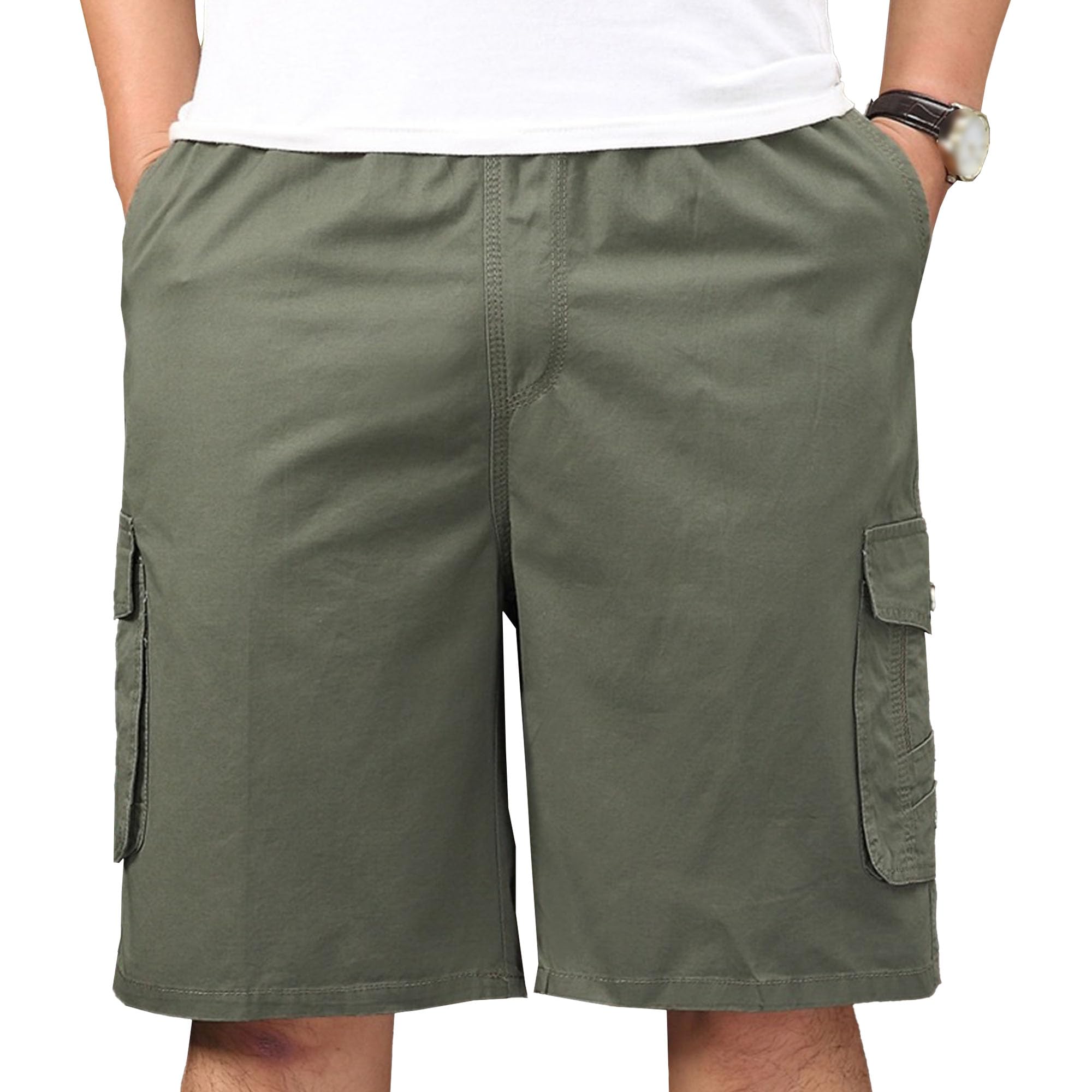 Pantalones cortos de trabajo de algodón con cintura elástica elástica y sarga resistente 8