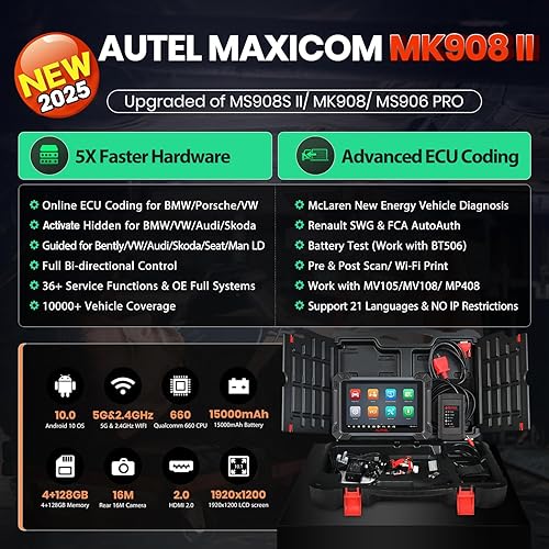 Miniatura 3 de Autel MaxiCOM MK908 II Scanner: 2025 Up of MS906 PRO MS906MAX MP900BT MS906BT MK908, 38+ Services as Elite 2 PRO MK908P II MS908S Pro II, 3K+