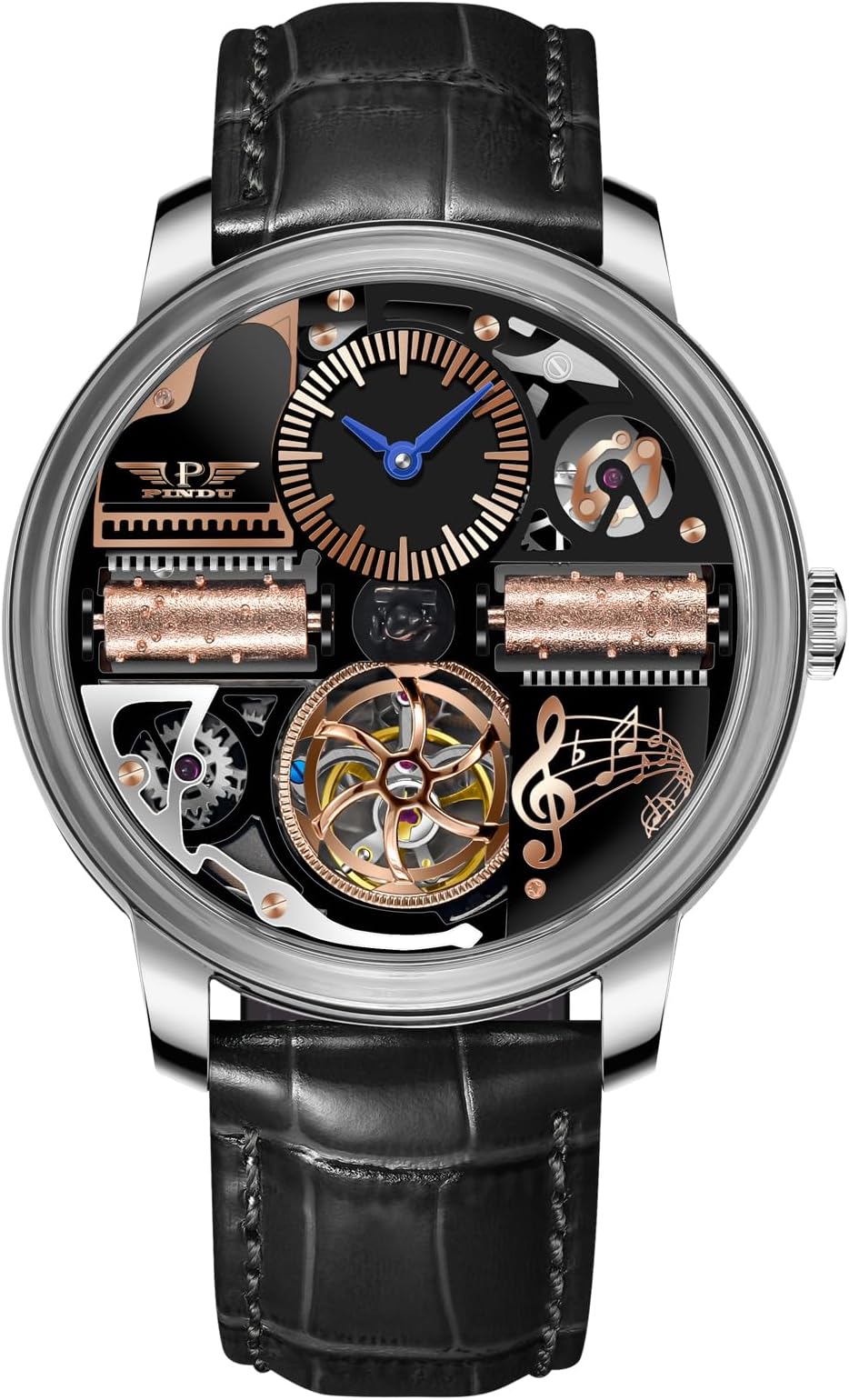 PINDU Music Box Automatic Watches for Men, Automatically 50M Waterproof Mens Unique Music Style, No Sound, No Music