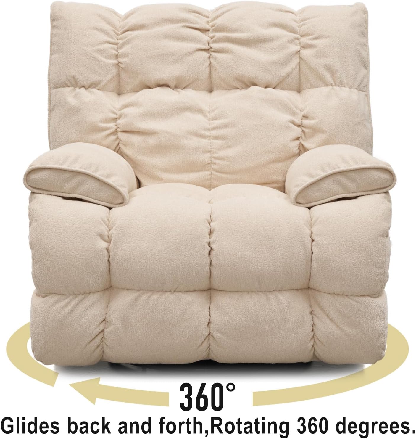 Dozzy Oversized Rocker Recliner Chair,Overstuffed Rocking Chair with Breathable Velvety Fabric, Soft Padded Headrest and Armrest, Manual Recliner Extra Large Living Room Chair Up to 350 LBS, White