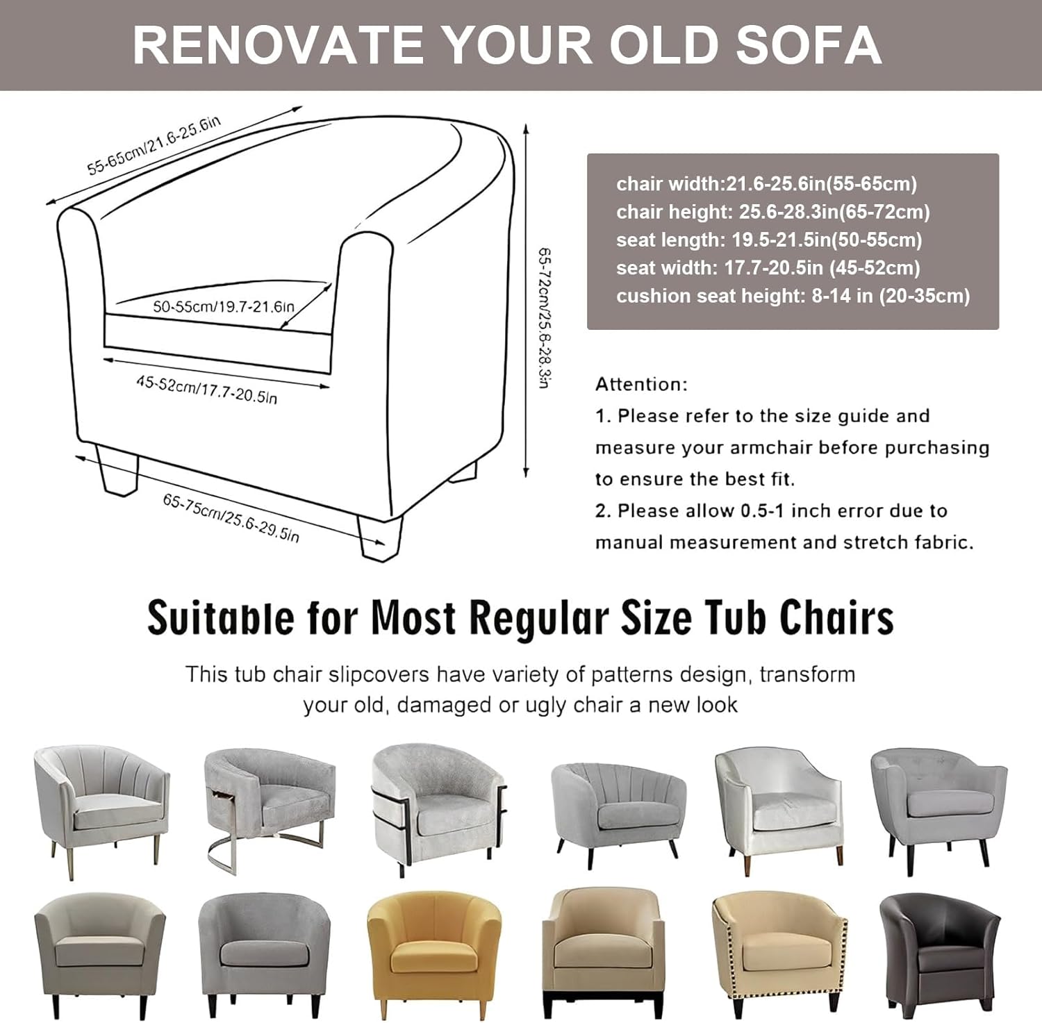 Eco-Ancheng Club Chair Slipcover 2 Piece Stretch Tub Chair SlipcoverArmchair Sofa Cover Jacquard Barrel Chair Covers Furniture Protector Arm Chair Cover for Living Room,02