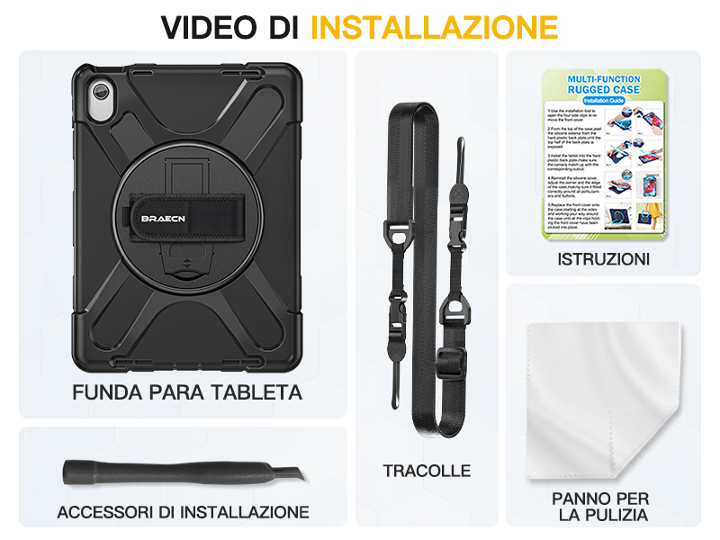 I-Blason Grip Cover Per IPad A16 11" 2025 E IPad 10a Gen | Cinturino Mano | Supporto Alluminio | Portamatite | Bumper Anticaduta 6m