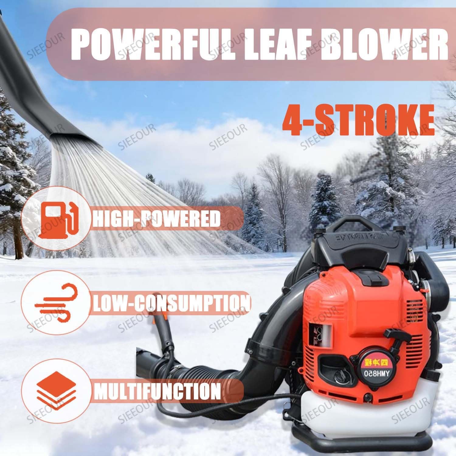 Soplador de hojas de mochila resistente con flujo de aire de 1700 m³/H, motor de 4 tiempos, potencia de 4,5 kw, para limpieza de nieve y trabajo de jardín