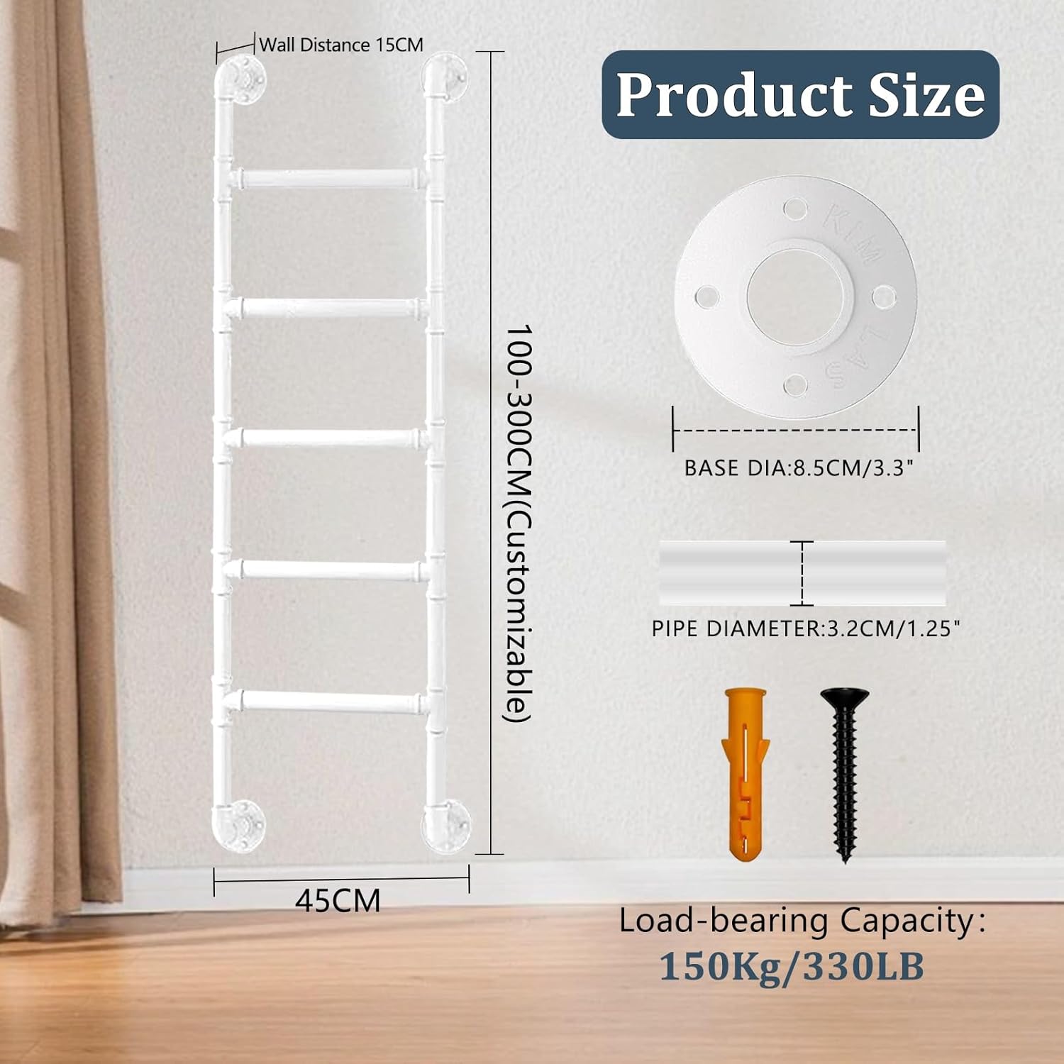 Attic Egress Ladder Wall Mounted for Home Library Garage Balcony Roof Work 9.8ft Climb Ladder with Fire Escape Feature Bunk Bed Ladder (290cm/114in)