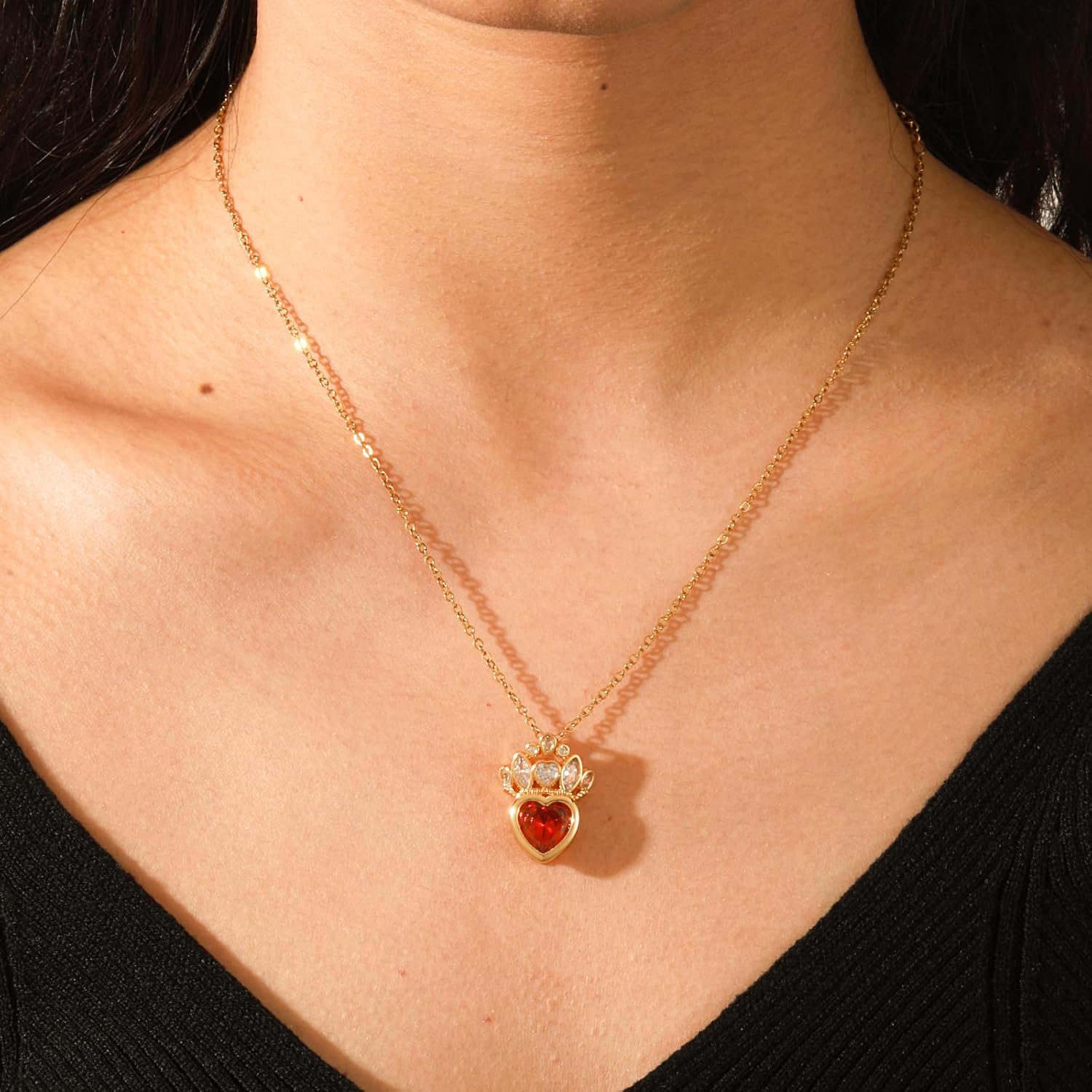 Crystal Birthstone Pendant Necklace, Gold Plated Chain, Cubic Zirconia Necklace,Dainty Baroque Necklace,Women's Birthday Valentines Day Mothers Day Christmas Gifts - Image 3