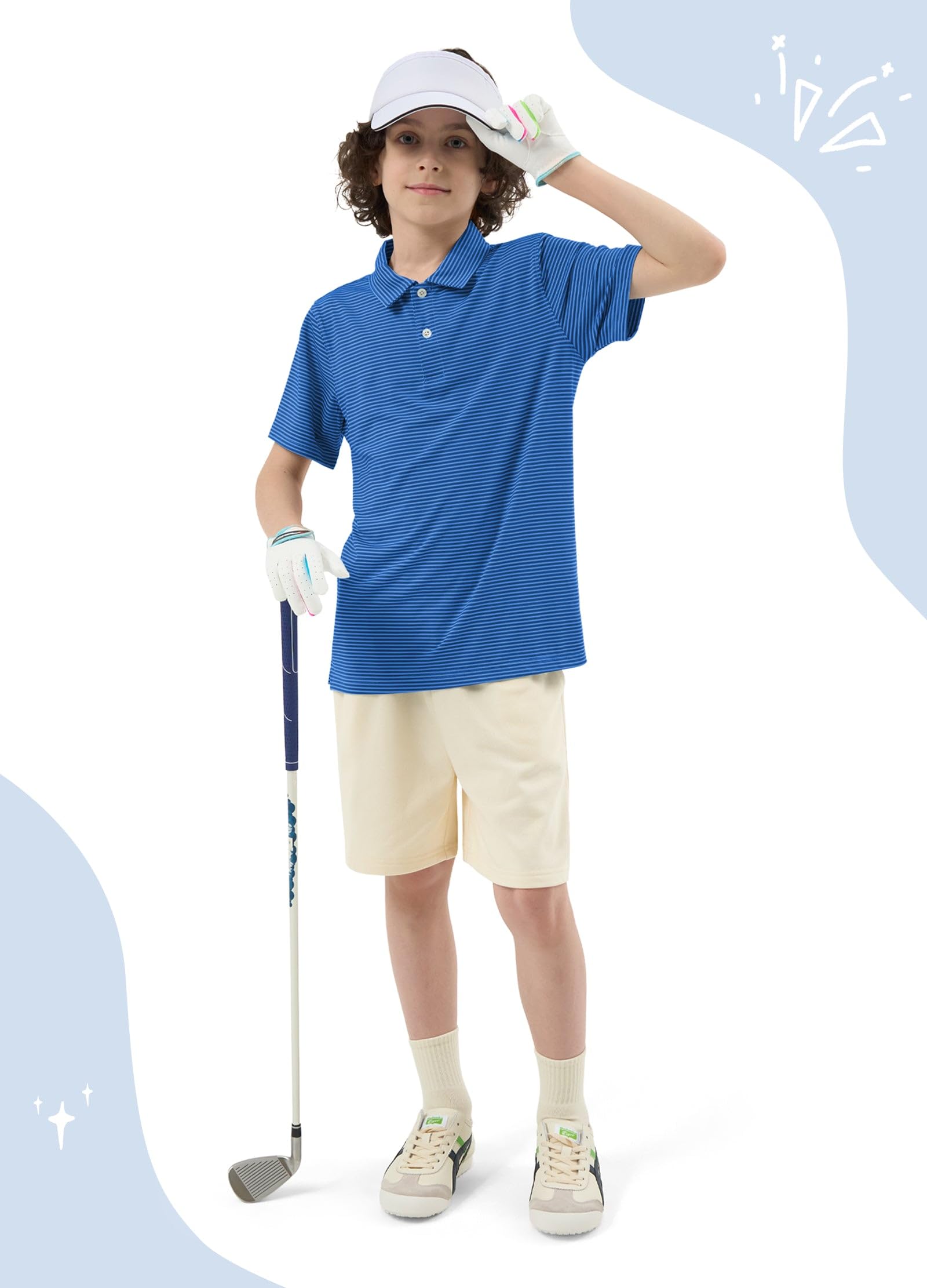 Willit Polo de manga corta a rayas para niños, de secado rápido, atlético, para escuela, golf