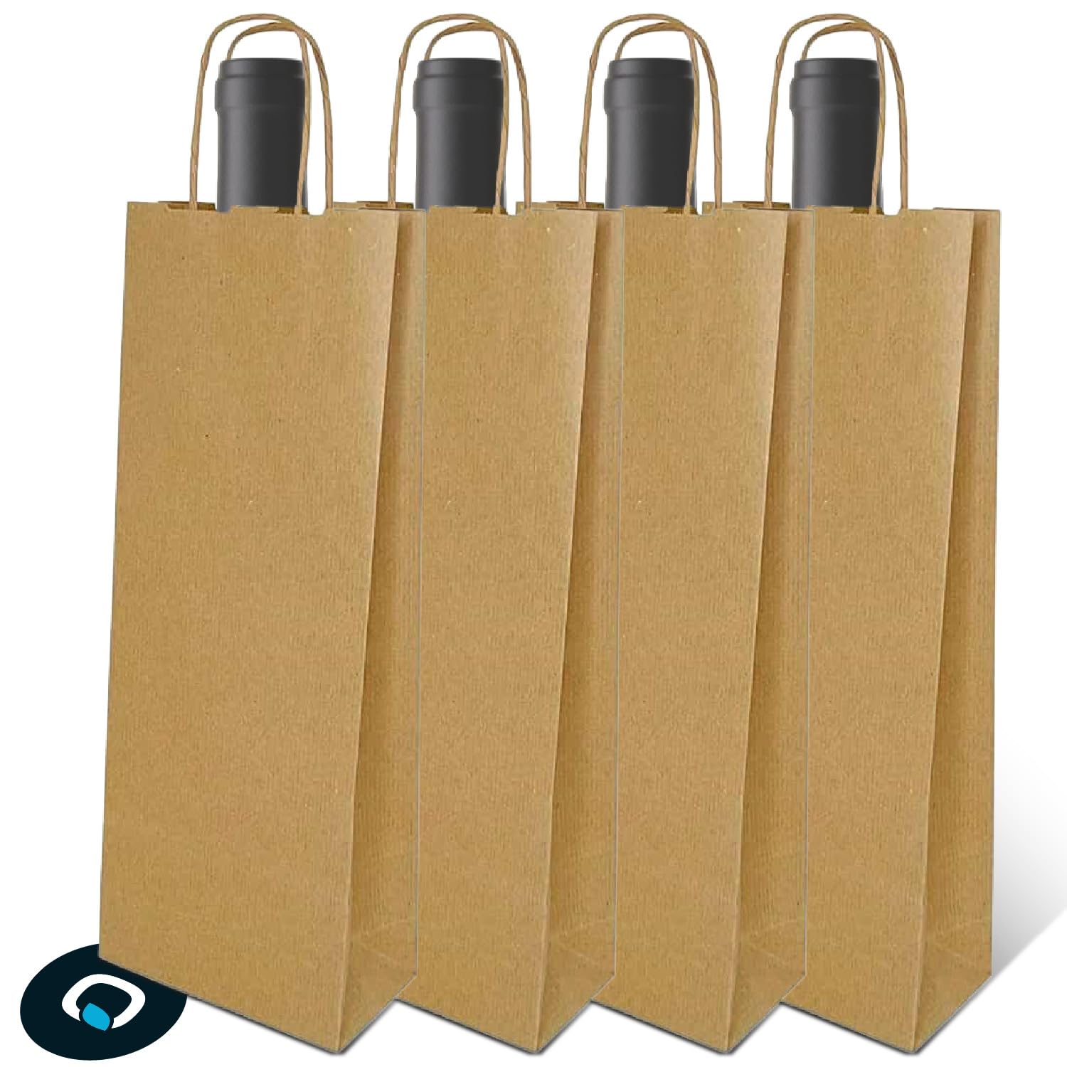 100 Sacchetti Porta Bottiglie Vino in Carta Kraft, 14 x 8.5 x 39.5 cm - Shopper Regalo Porta Bottiglie, Manici Rinforzati, Buste per Vino, Champagne, Birra - Carta Riciclata Ecologica e Robusta, Avana