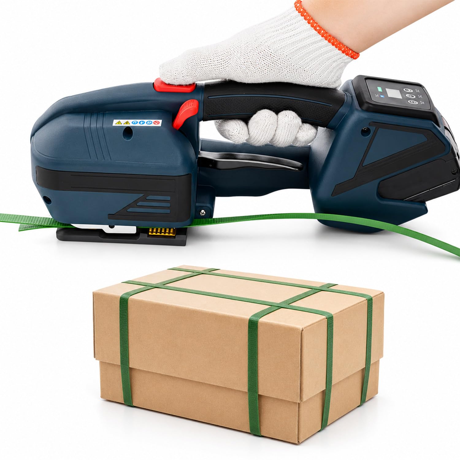 Plant Strapping Machine, Electric Baler, Automatic Strapping Tool, 3200N Tensile Strength, With LCD Display and 2 X 4000mah Batteries, 2.5s Fast Welding, For Express Delivery, Logistics, Warehousing