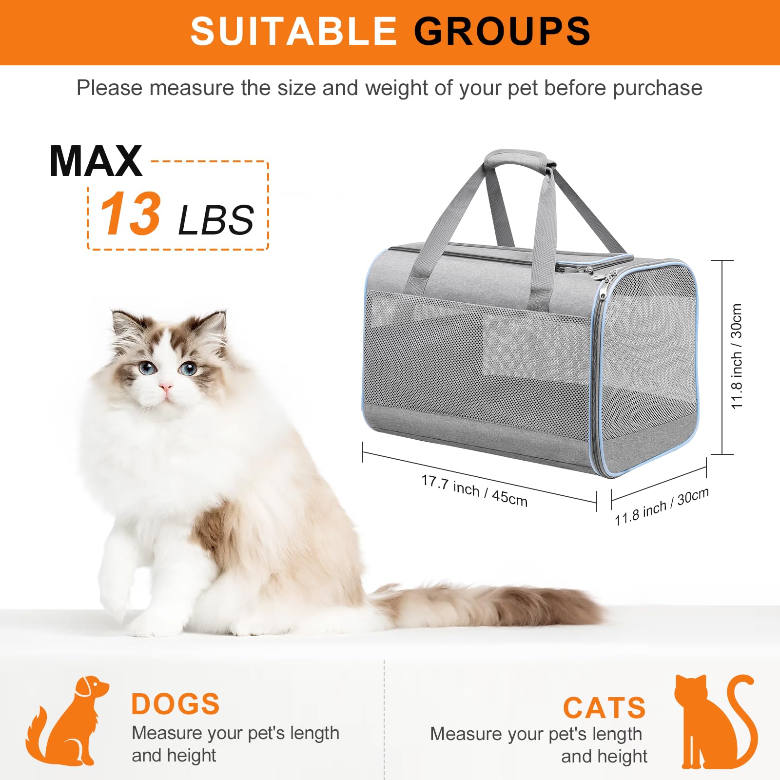 Cinnani Trasportino per Cani e Gatti,Borsa da trasporto per animali domestici portatile e a tracolla, ideale per viaggiare, resistente, durevole e realizzato,grigio