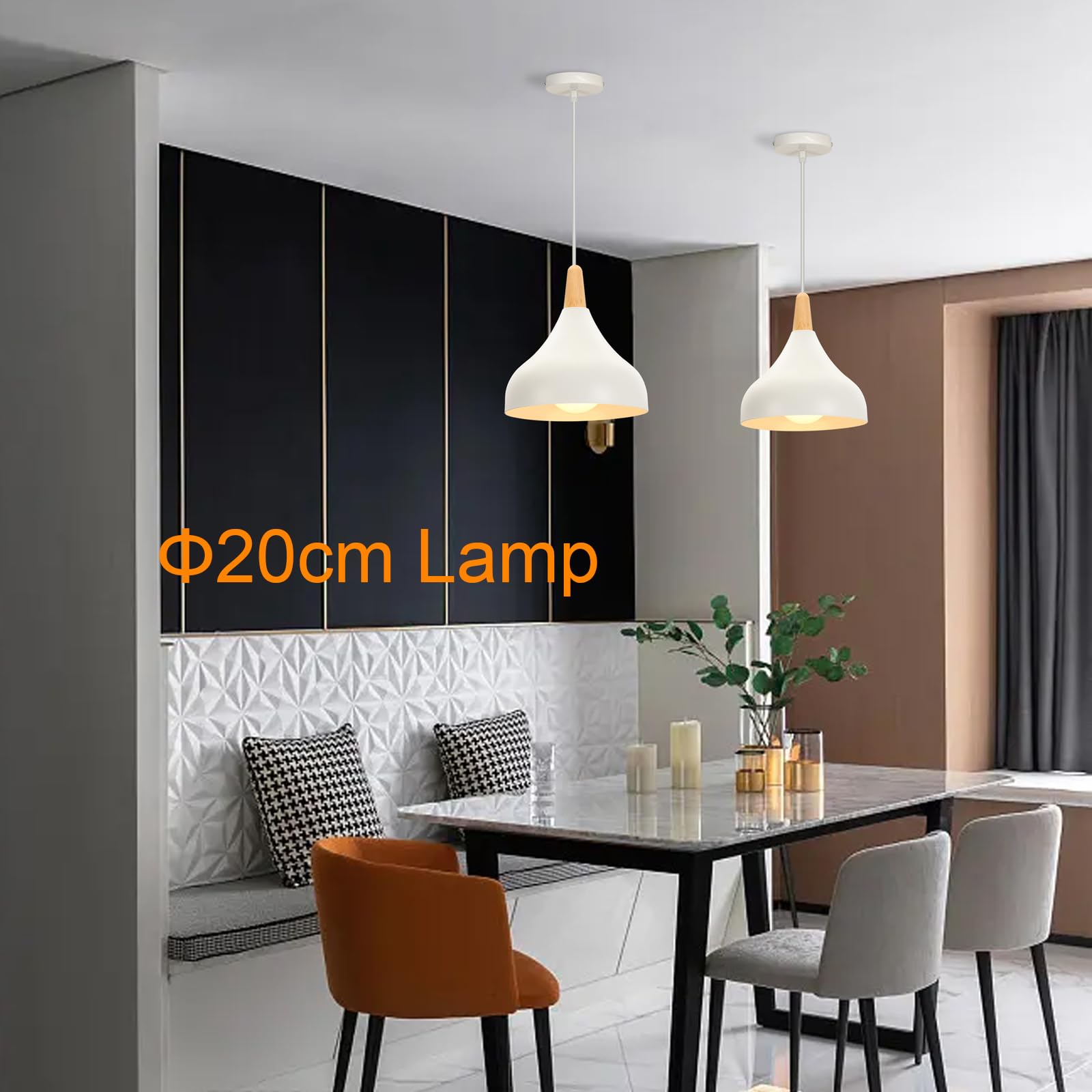 iDEGU 2 piezas Lámpara Colgante Moderna, 20CM Retro LED Lámpara de Techo en Madera y Metal Estilo Nordico Iluminación E27 Luz Colgante Interior para Comedor Salon Dormitorio (Blanco)