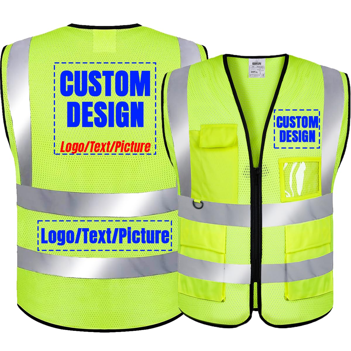 BeautyWill Custom Logo 1pcs Safety Vest Class 2 High Visibility Reflective Mesh Vest Yellow