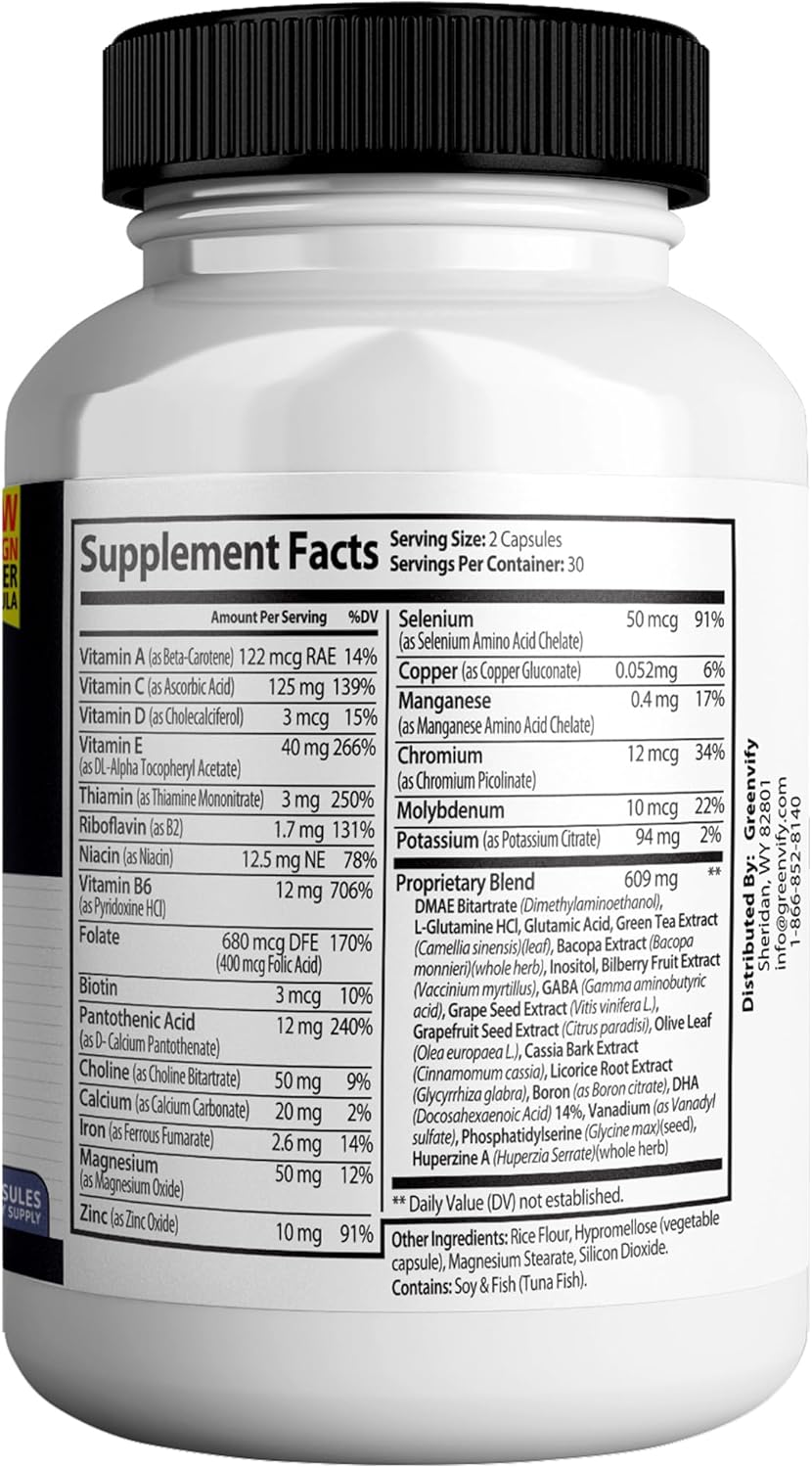 Brain IQ Zinc Max - Natural Brain Support Supplement for Memory, Focus & Clarity - Clear Brain Fog & Boost Cognitive Function - 60 Capsules