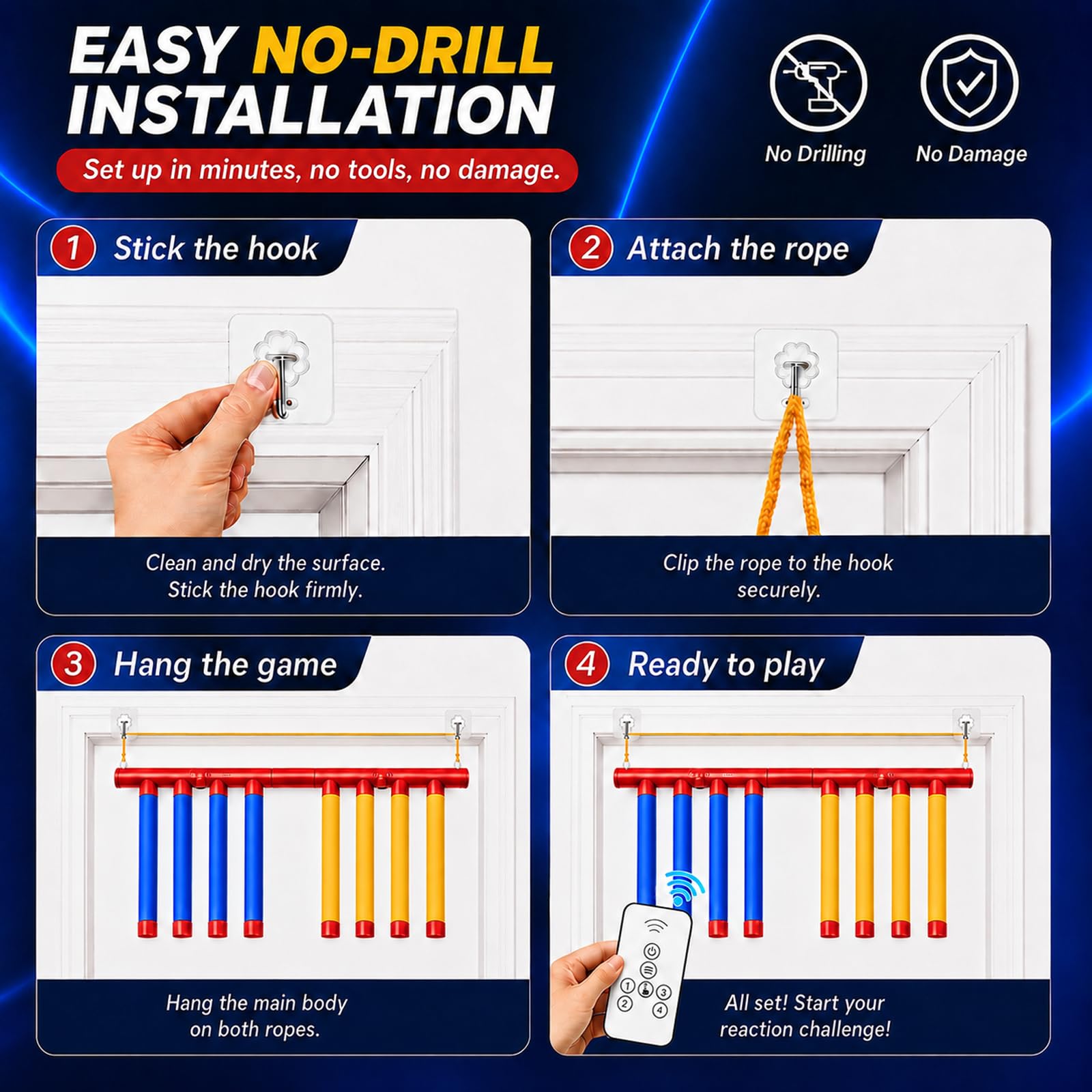 Reflex Challenge Game – Drop Stick Reaction Trainer con 3 modalità di | Bastoncini cadenti a 3 livelli | con istruzioni vocali e telecomando | per esercitarsi in solitaria o doppia coordinazione