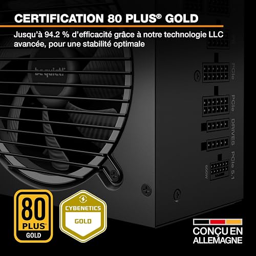 be quiet! Pure Power 13 M 650W Bloc d’Alimentation, Certification 80 Plus® Gold, Alimentation ATX 3.1, pour Les Cartes Graphiques PCIe 5.1, Ventilateur Semi-Passif 120 mm signé be quiet! - 3
