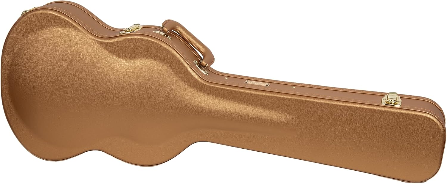Crossrock Wooden Electric Guitar Case for Gibson SG | Luxury Gold Faux Leather, Burgundy Velvet Interior, Lock – Designer Series(CRW520SGLG)