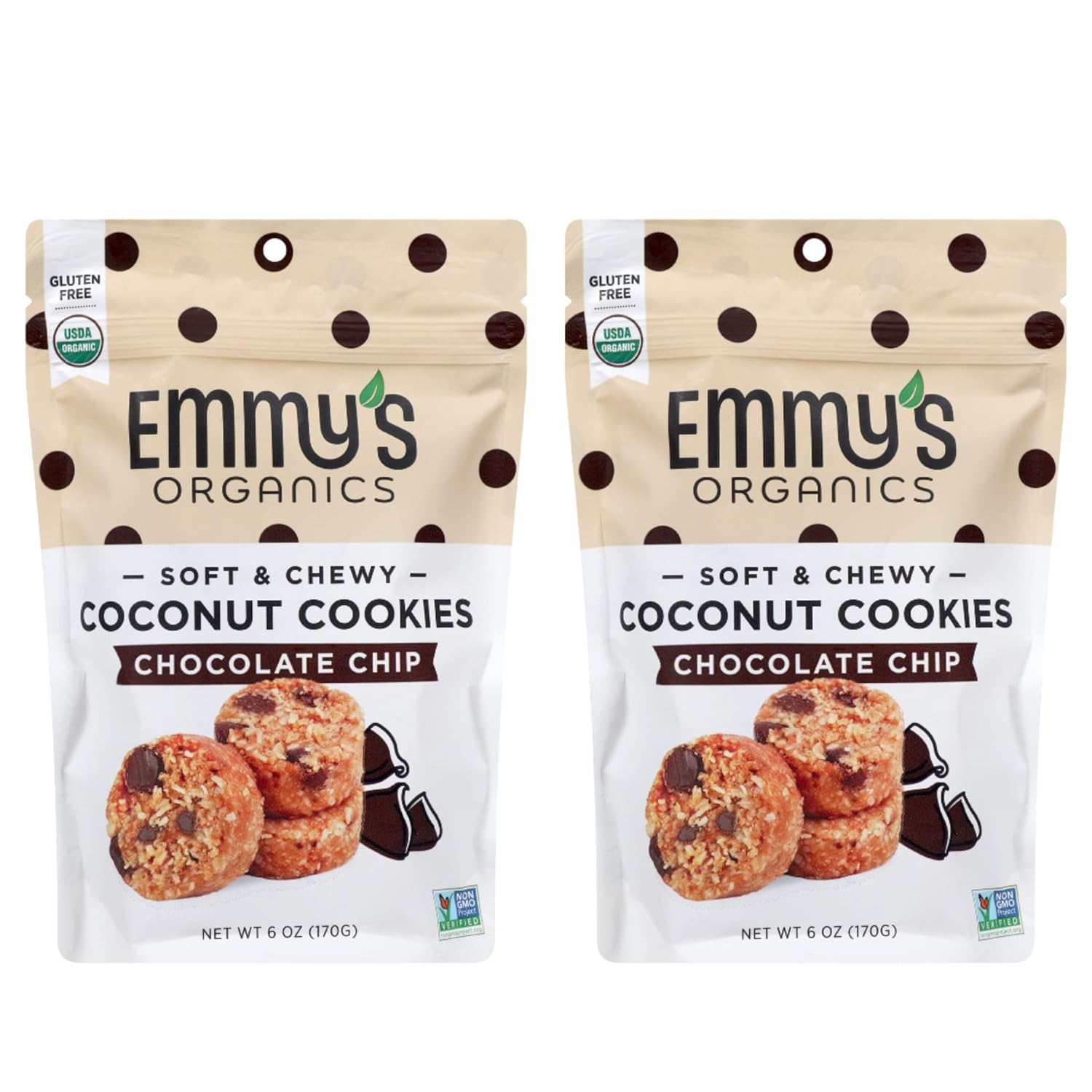 Emmy's Organics Chocolate Chip Coconut Cookies (Pack of 2)| Gluten-Free, Organic, Vegan, Paleo-Friendly