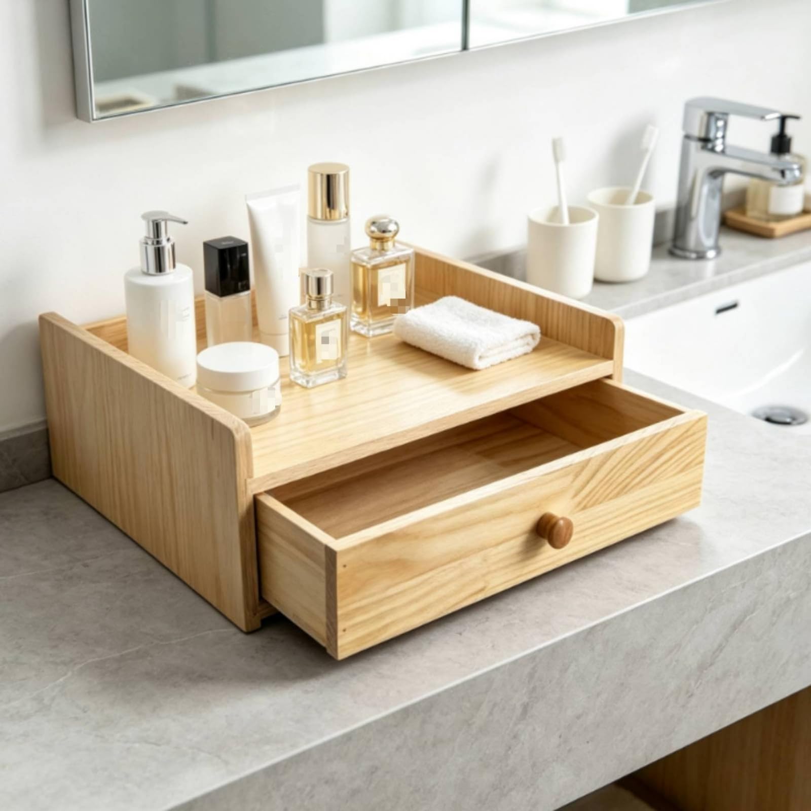 Scatola di Immagazzinaggio in Legno con Cassetto | Supporto Salvaspazio Organizzatore da Scrivania per Commercianti, Fruttivendoli, Banco Mercato, Chioschetto, Case