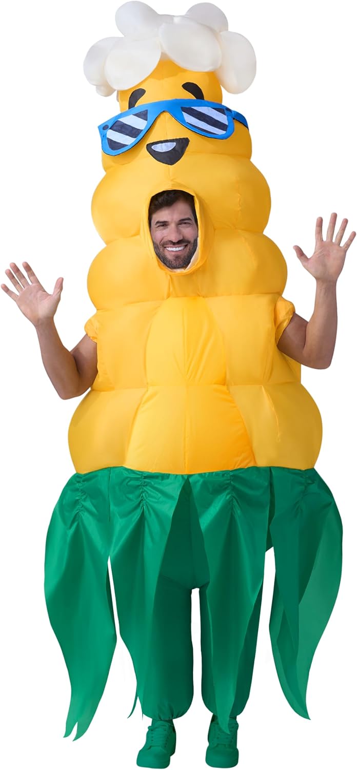 Spooktacular Creations Adults Halloween Inflatable Costumes, PopCorn Hair Corn Blow Up Costumes for Men, Funny Full Body Inflatable Suit for Halloween Cosplay Party.