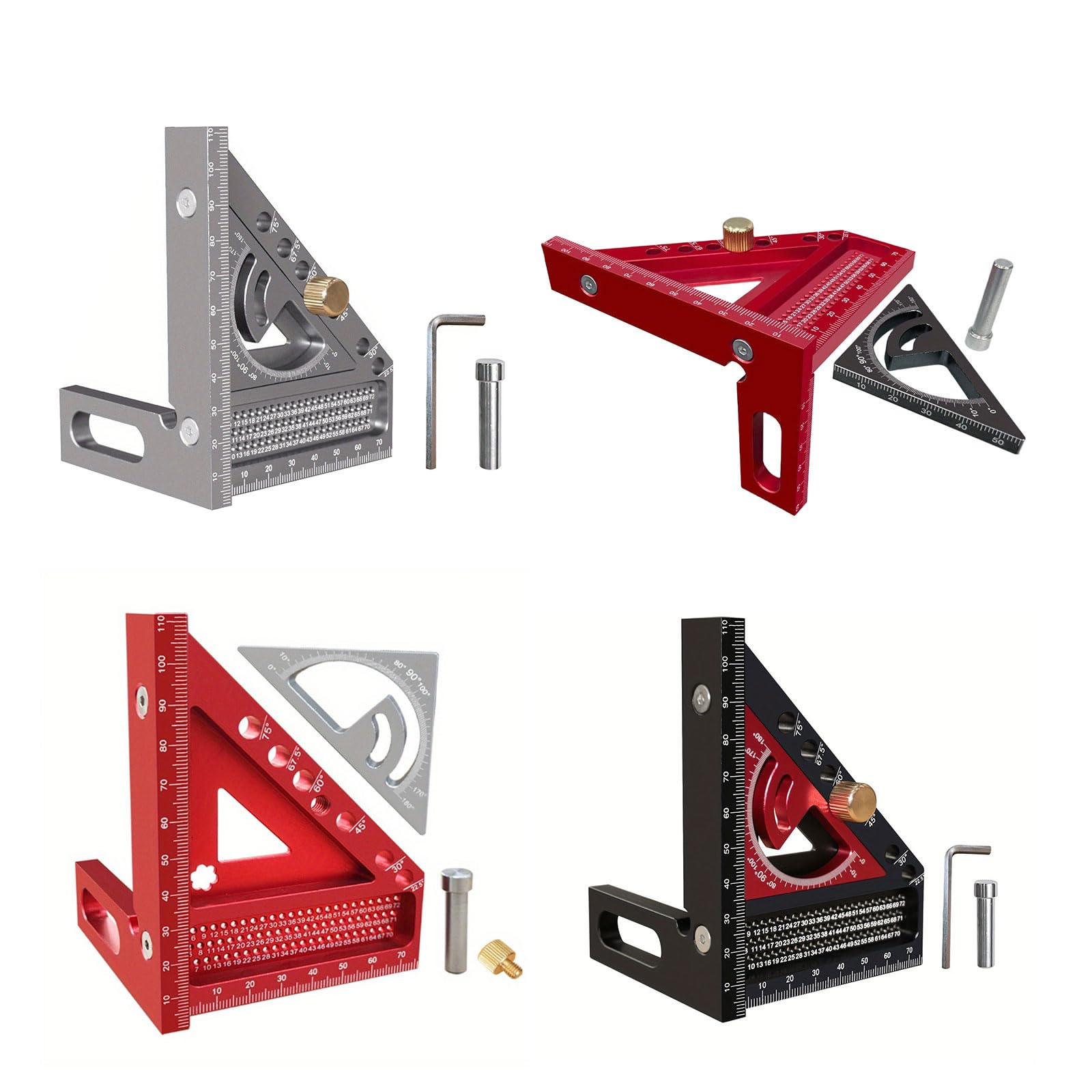 Juego de cuadrados combinados de aluminio de grado aeronáutico adecuado para carpintería, ángulos precisos y medidas de bordes rectos, regla de ángulos de doble propósito con borde recto