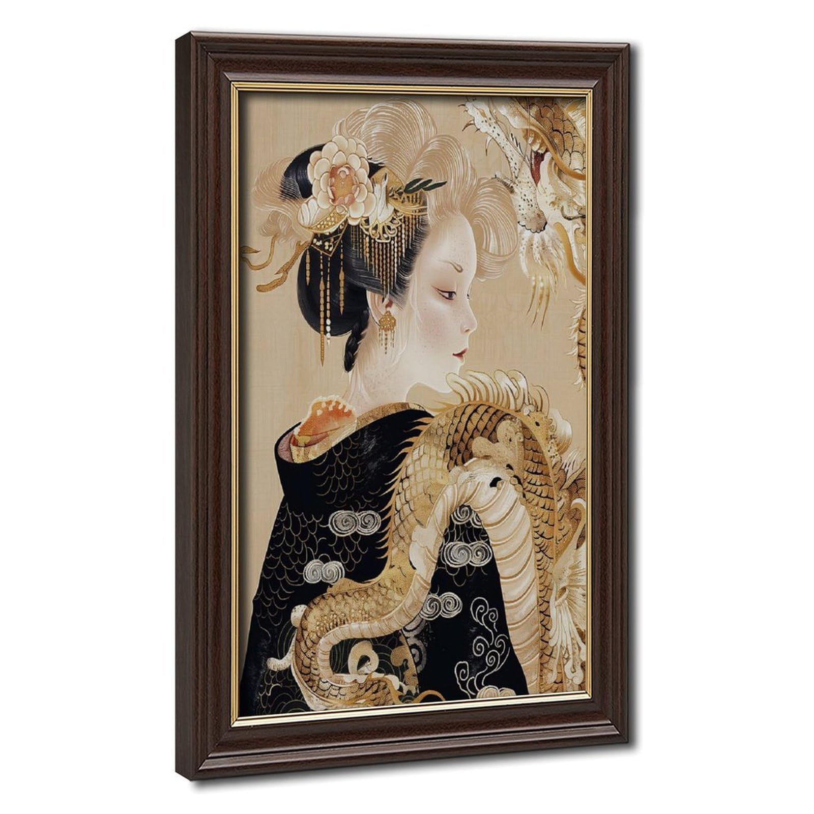 Bareronor Golden Dragon Geisha Poster Canvas Poster Bedroom Decor Landscape Office Room Decor Gift 20" L X 30" W