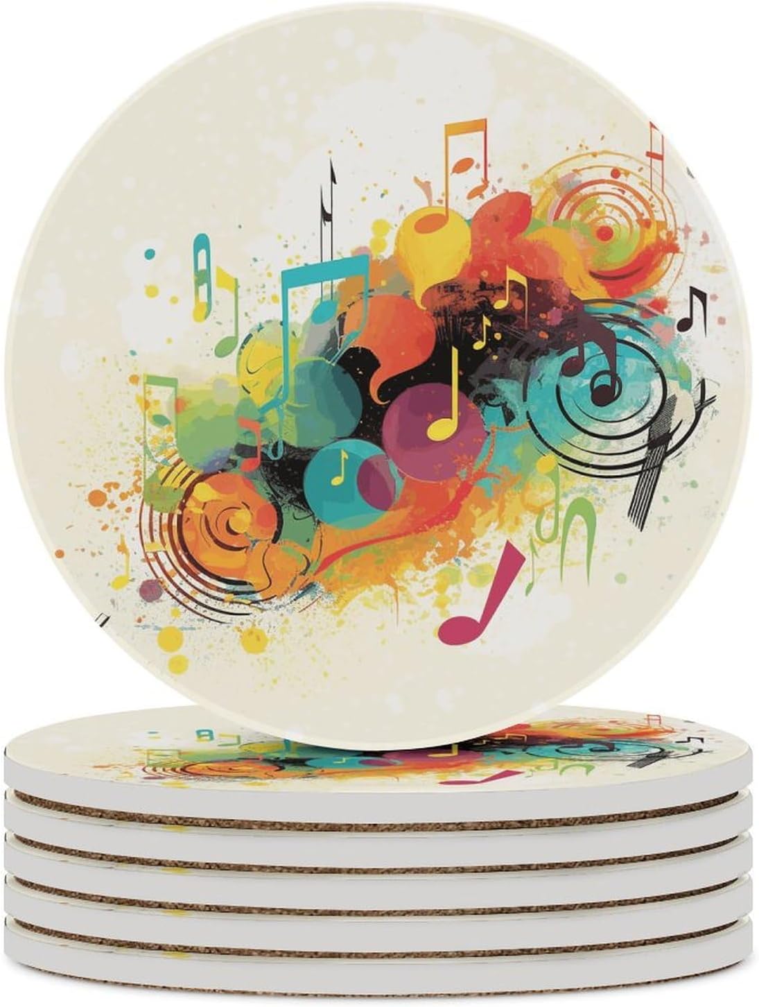 Abstract Music Themed Coaster with Cork Base Drink Coasters for Coffee Table Decor Modern Cup Coasters with Non-Slip & Heat-Resistant Cute Ceramic Table Coaster for Home Dining