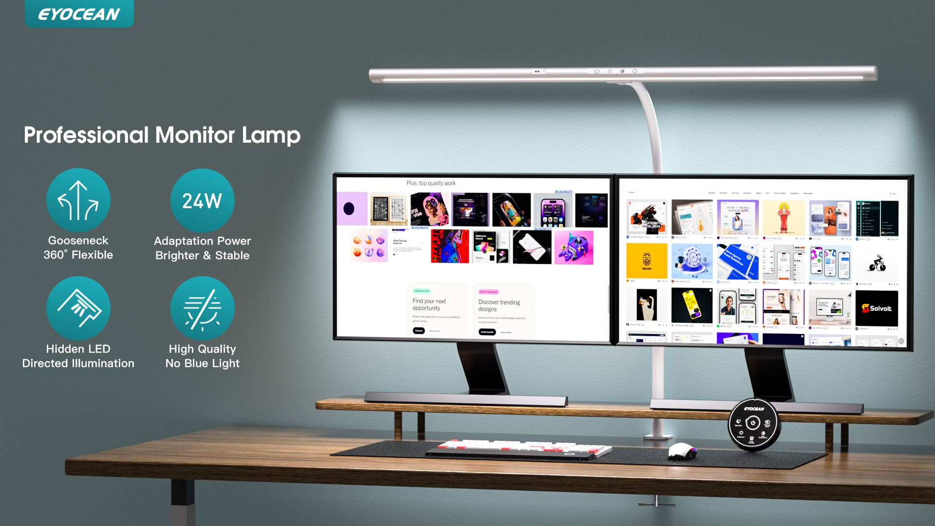 Quntis 82,5 cm Bureaulamp LED Klembare, Radar Sensor Achterlichting Afstandsbediening & Touch Control 3 Lampkoppen 182 LED Oogbescherming Tafellamp Dimbare Monitorlamp voor Office Home Office PC