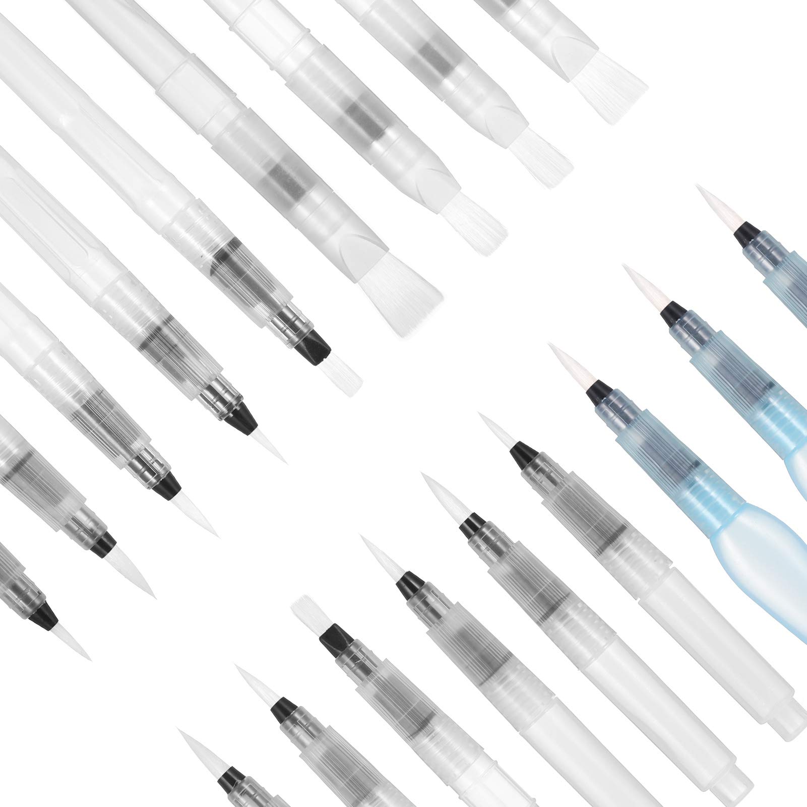 Fanshiontide 18 Piezas Pincel de Agua con Acuarela Plumas, Pincel acuarela de pintura, Water Brush, Pinceles Agua Recargables con Deposito y Punta Fina, para Pintura de Acuarela