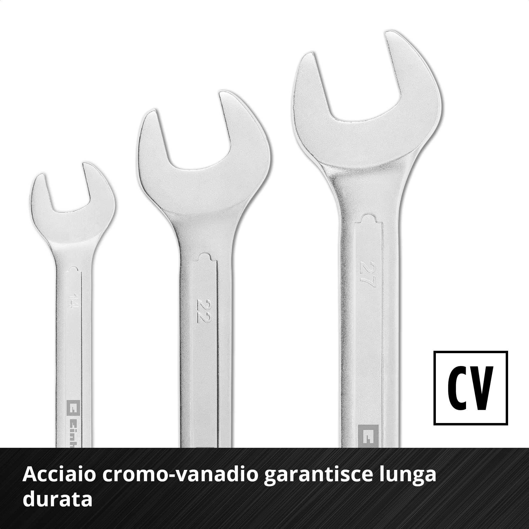 Original Einhell E-Case Pad 19 pezzi chiavi combinate (Ø 6–27 mm, profilo 12 lati, acciaio cromo-vanadio, finitura satinata, inserto EVA, sistema E-Case)