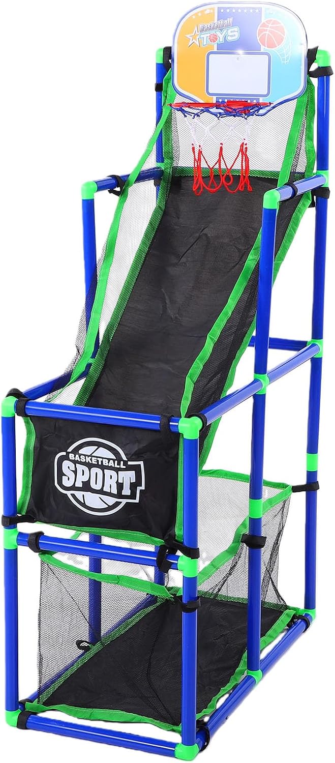 Kids Basketball Game Set Easy Assembly Sports Toy with 4 Inflatable Balls Air Pump Hoop Net and Stand for Indoor Outdoor Play