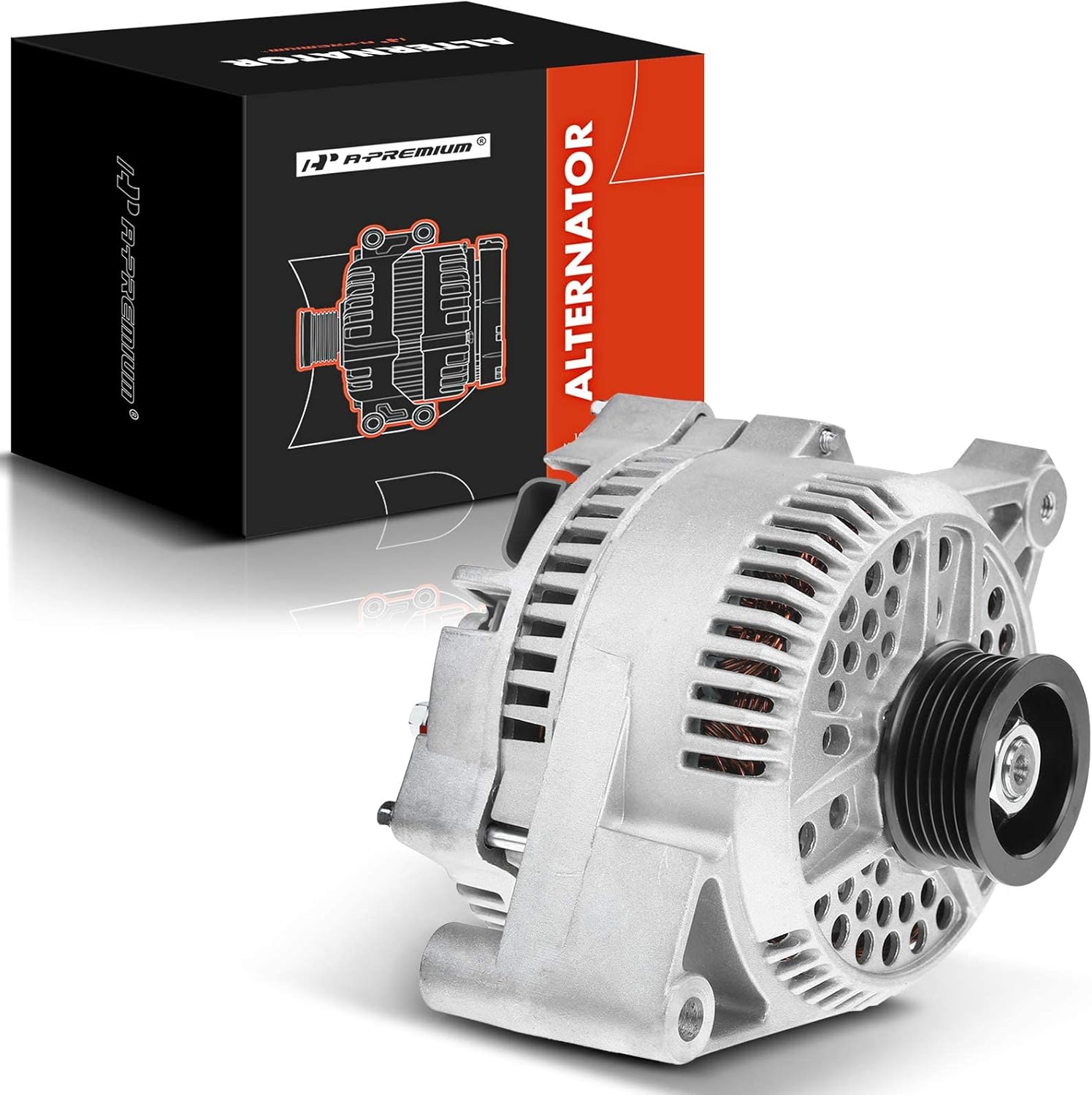 A-Premium Alternator Compatible with Ford F150 F250 F350, F53, E-150 E-250 E-350 Econoline Club Wagon, 130Amp 12V Clockwise 6-Groove Pulley, Replace# F2UU-10300-FA, F6PU-10346-XA, 112924