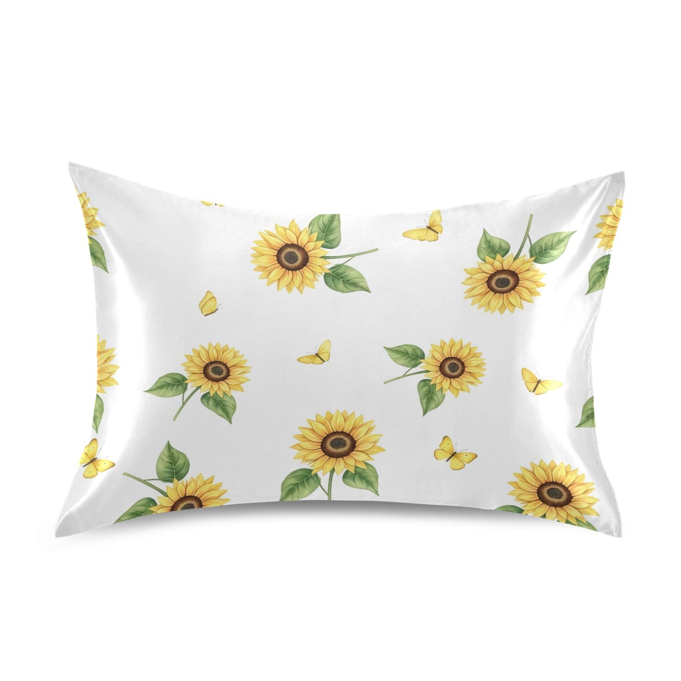 Fuauuyl Pillowcase Queen Size 20x30 in, Sunflowers Soft Breathable Satin Pillow Case for Hair and Skin with Envelope Closure Wrinkle-Free