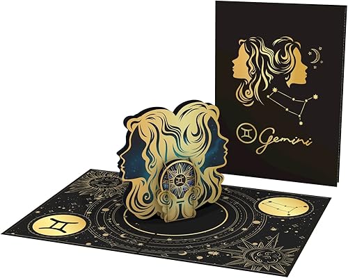 Miniatura 6 de iGifts And Cards Tarjeta emergente de cumpleaños del zodiaco Géminis, felicitación del horóscopo 3D con tarjeta de notas y sobre, constelación de
