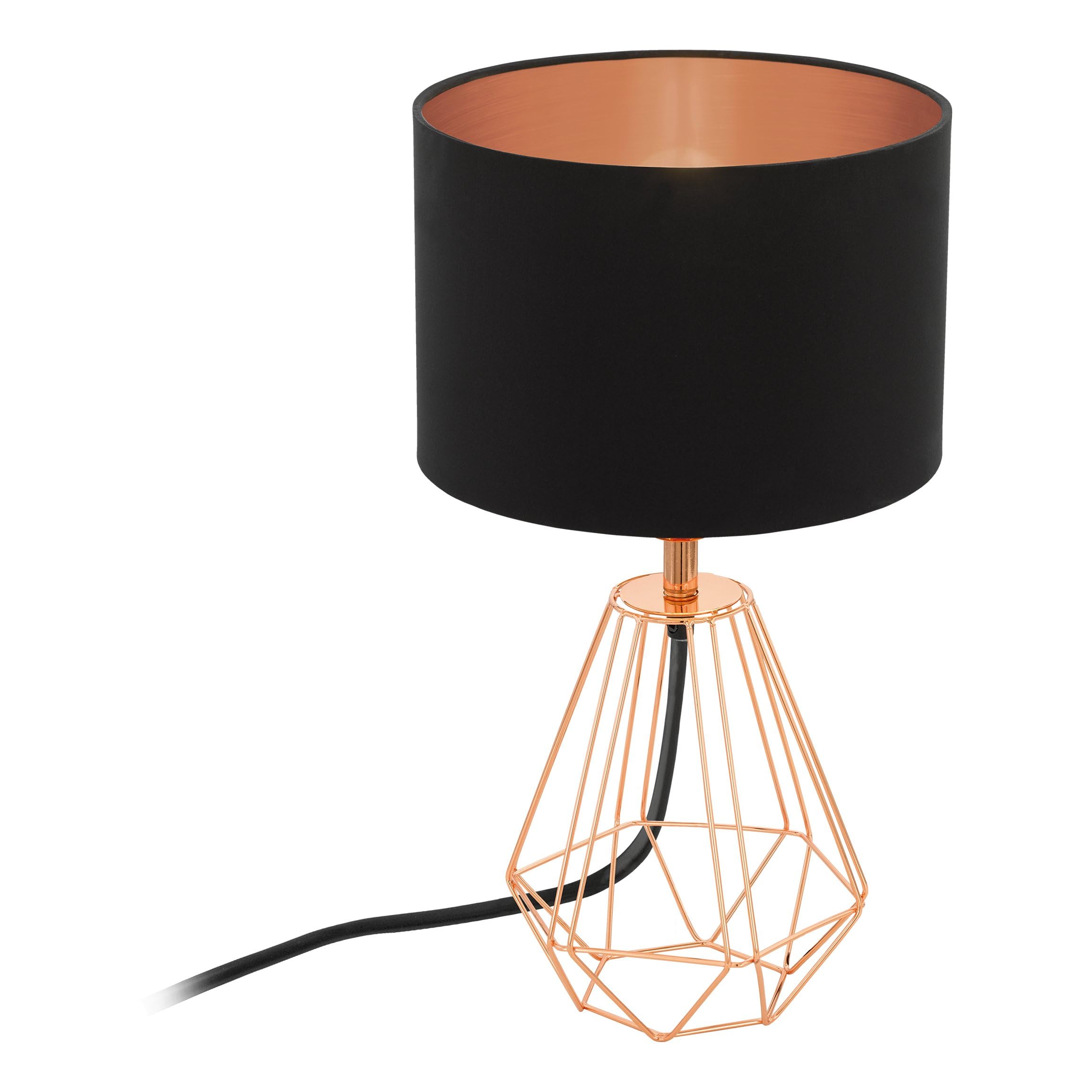 EGLO Tischlampe Guerima – Design Nachttischlampe Mit Weißem Stoffschirm & Schwarzem Metallfuß, E27, Schalter Am Kabel